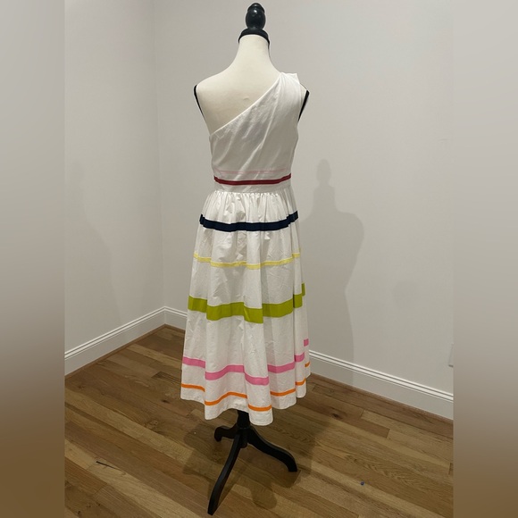 J. Crew One Shoulder Fit-n-Flare Poplin White Dress with Colorful Stripes - Picture 6 of 15